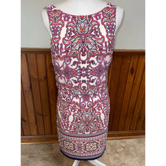 Womens‎ Vince Camuto Sleeveless Paisley Pink Stretchy Knee Length Dress Size 6 - Picture 1 of 10